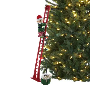 43 in. Animated Ladder Climbing White Elf