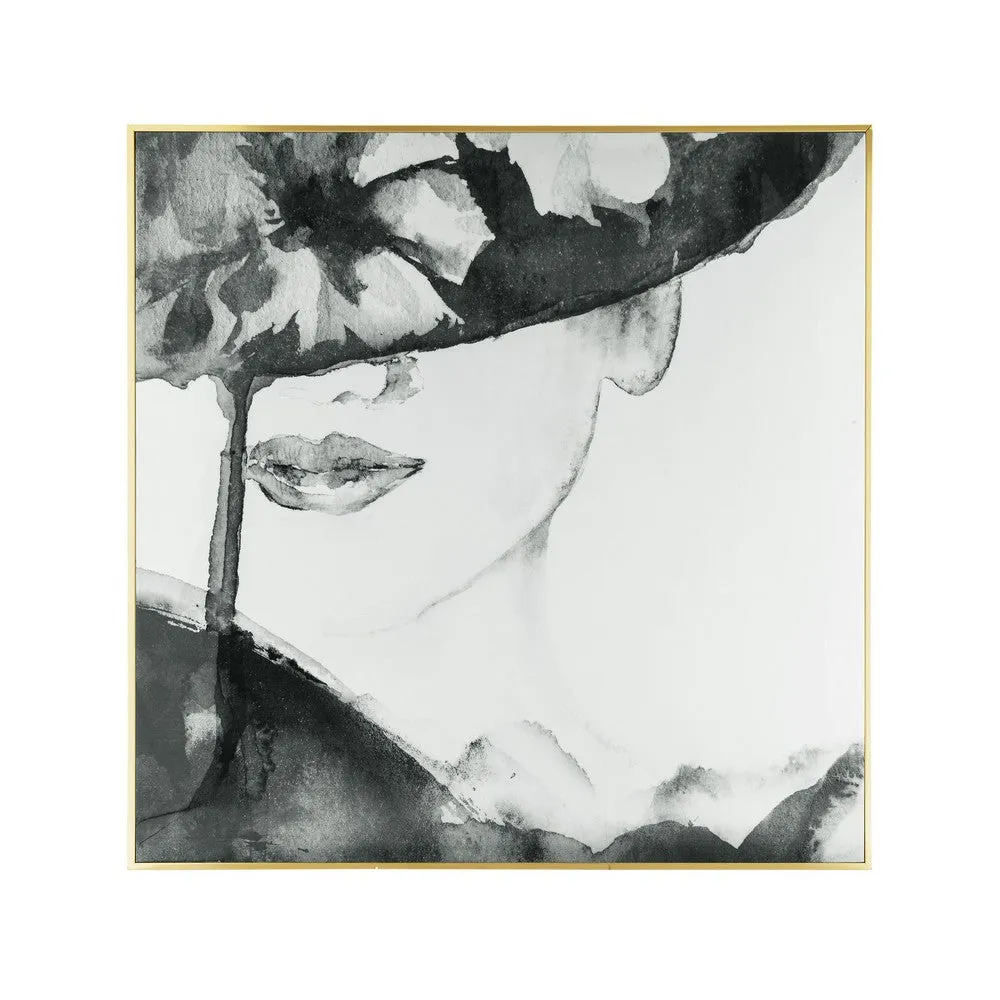 46 x 46 Square Wall Art Decor Print, Female Face, Black and White, Canvas By Casagear Home