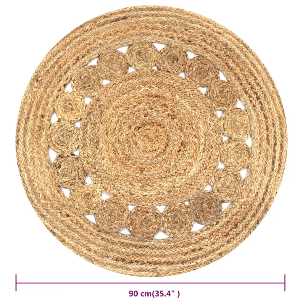 Area Rug Braided Design Jute 90 cm Round