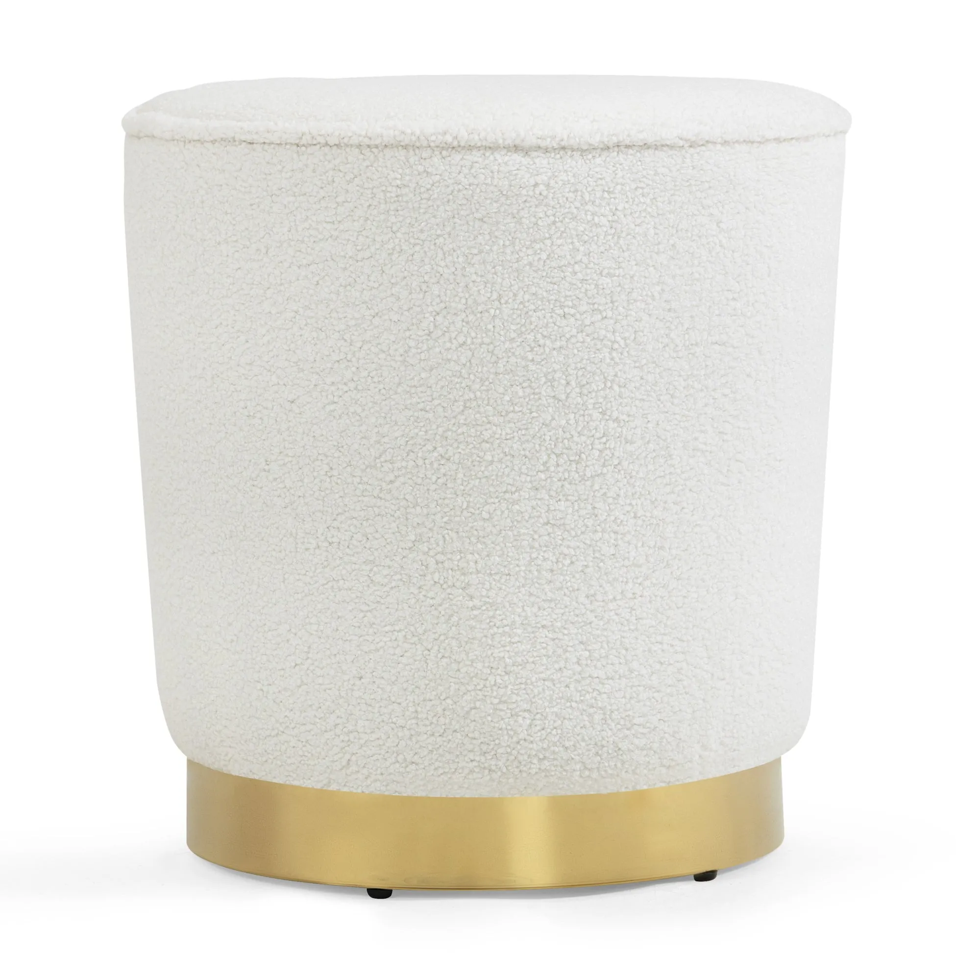 Aysel White Boucle Fabric Ottoman with Golden Accent Base