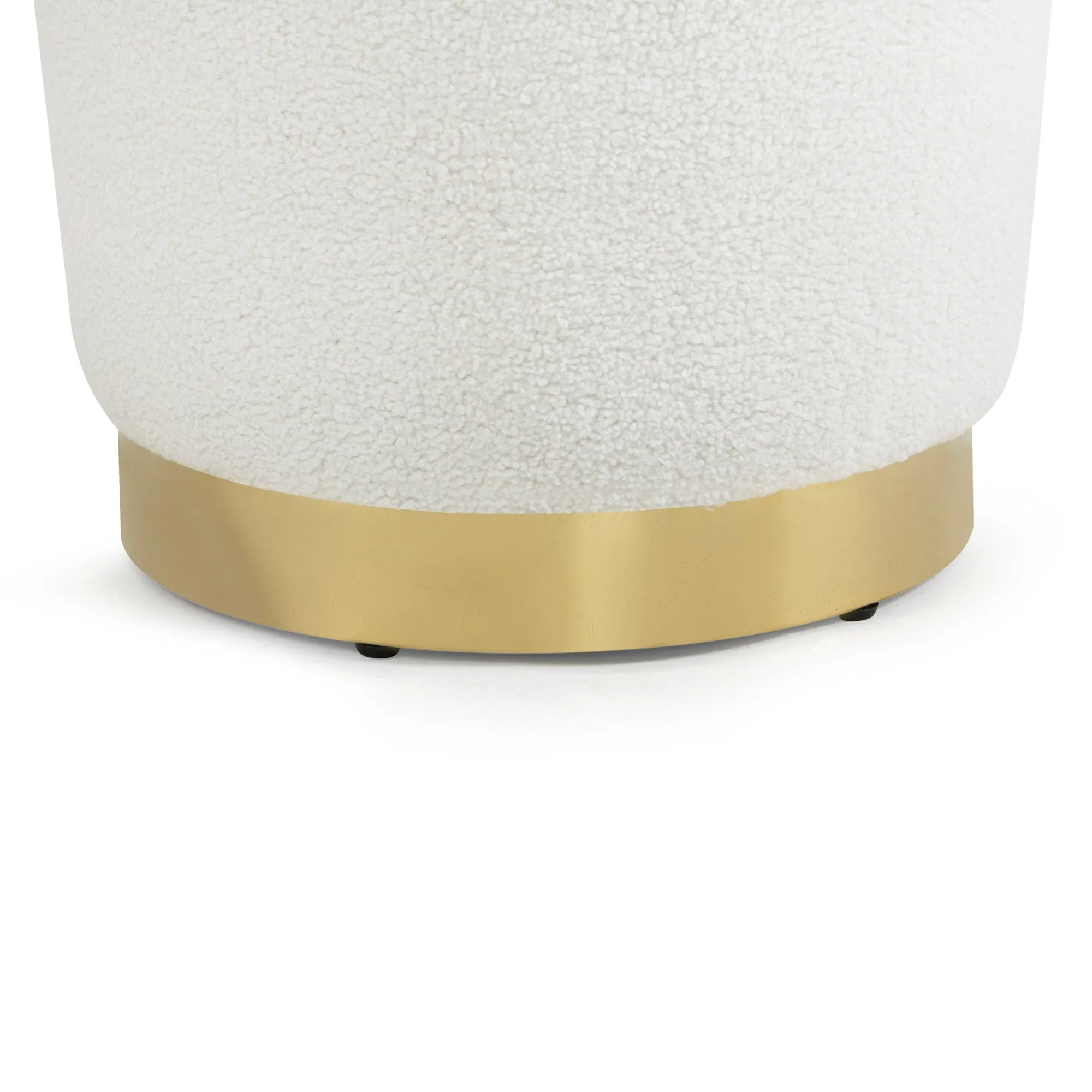 Aysel White Boucle Fabric Ottoman with Golden Accent Base