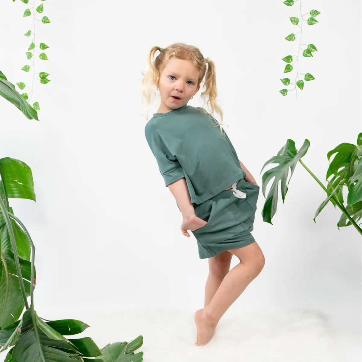 Baggy Top & Shorts Set - Leafy Green