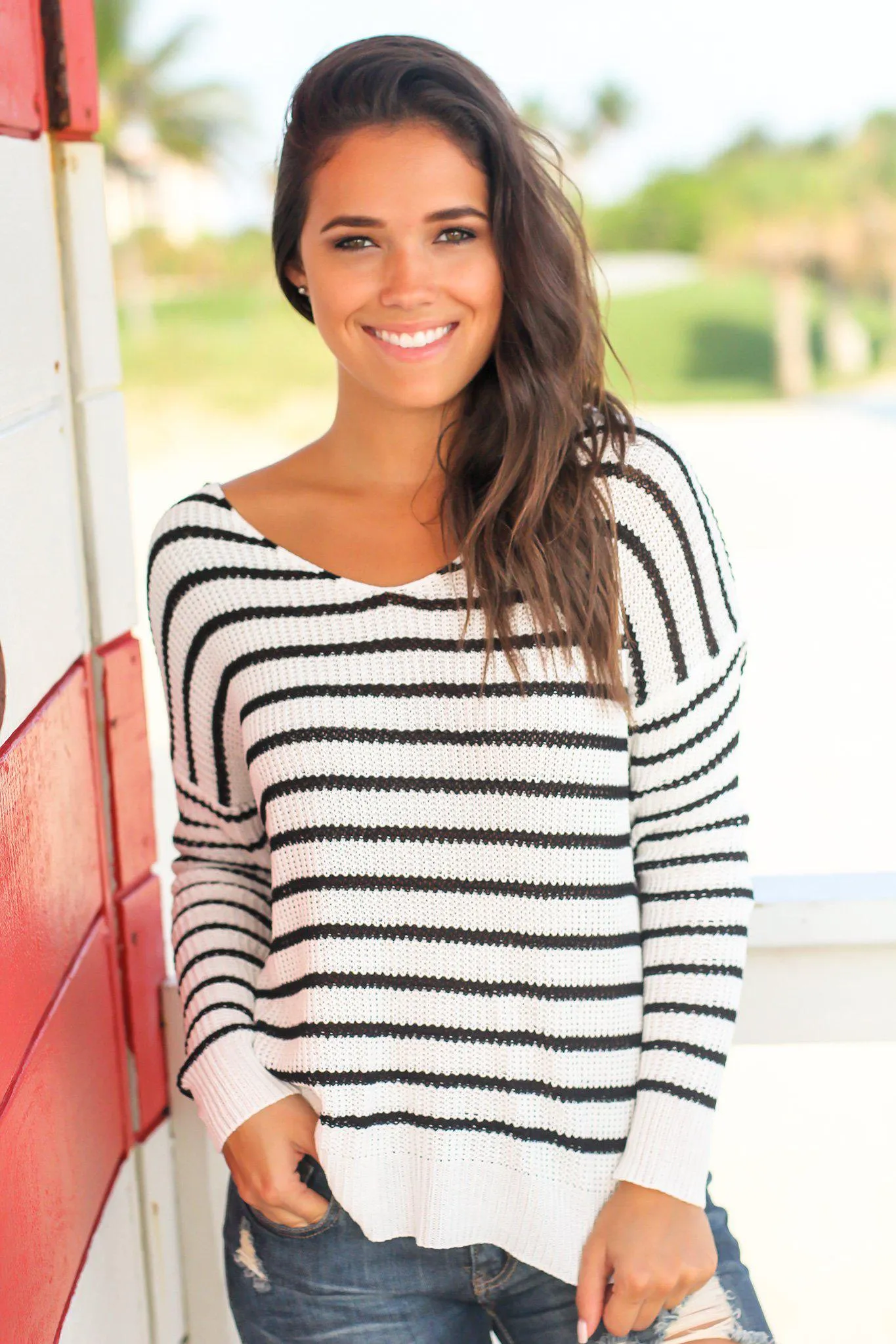 Black and White Striped Knit Sweater