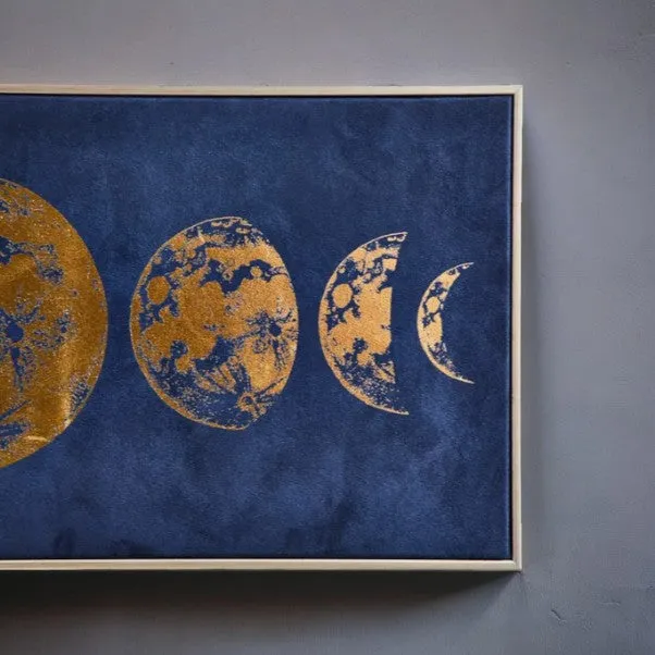 Blue & Gold Moon Print Suede Canvas Wall Art