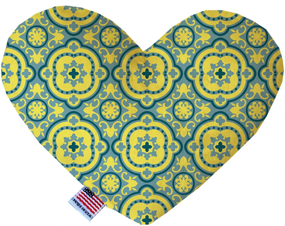 Blue And Yellow Moroccan Patterned 6 Inch Canvas Heart Dog Toy