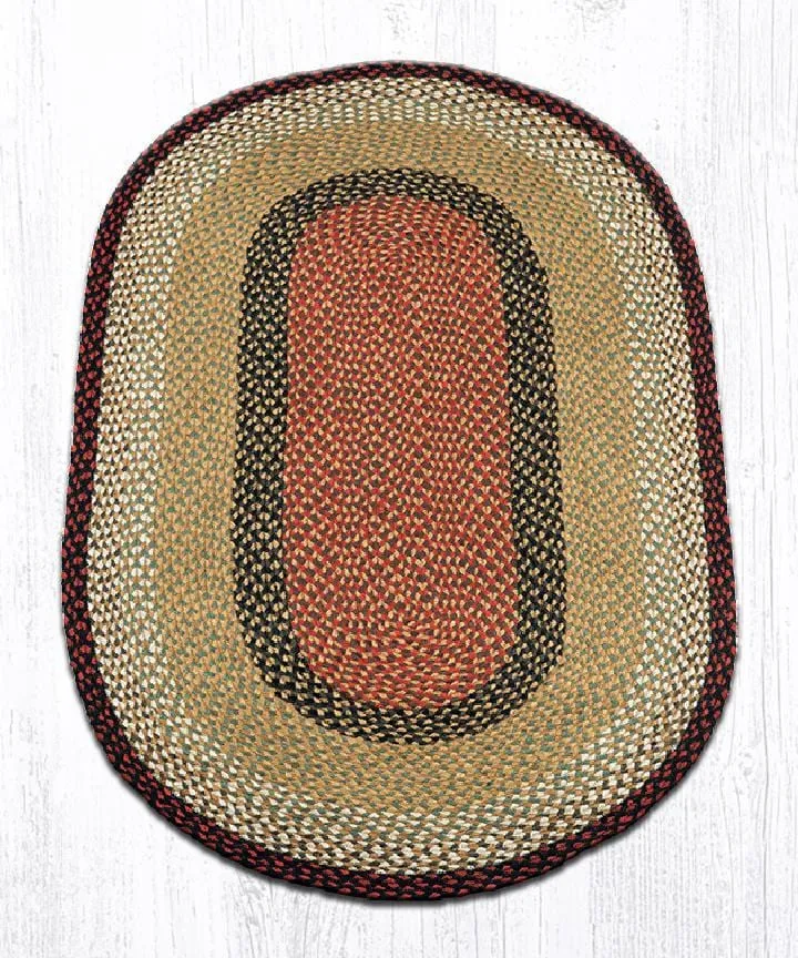 Burgundy & Mustard Braided Rug - Oval