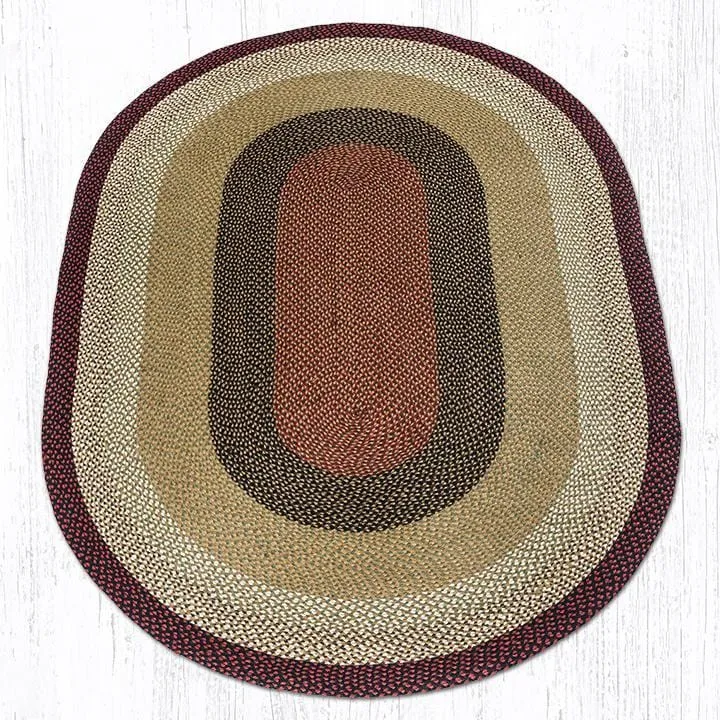 Burgundy & Mustard Braided Rug - Oval