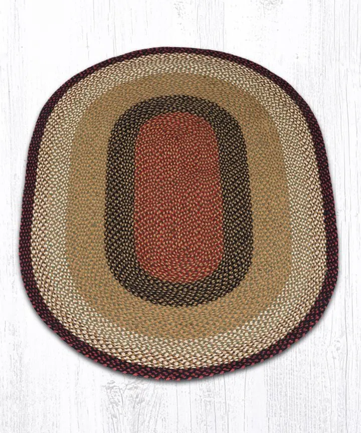 Burgundy & Mustard Braided Rug - Oval