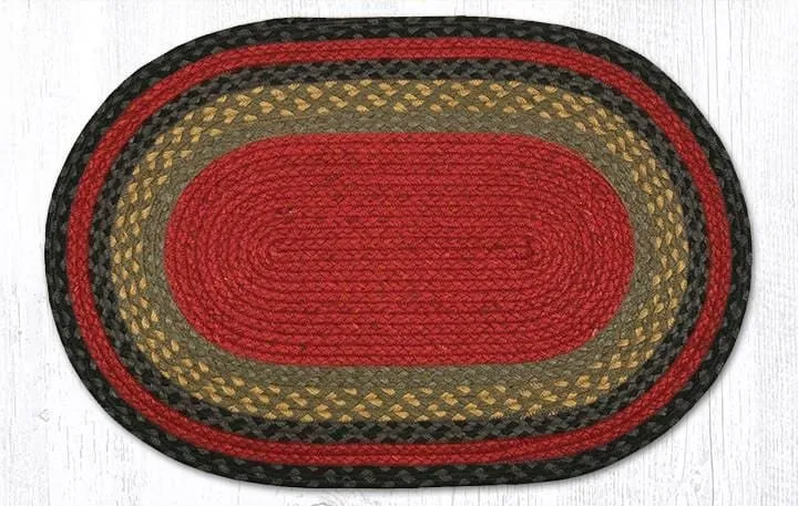 Burgundy, Charcoal, & Olive Braided Rug - Oval