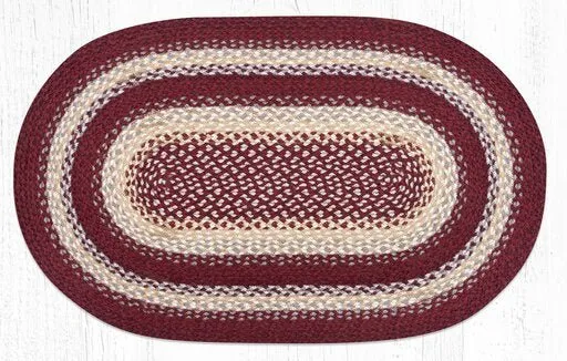 Burgundy, Gray, and Cream Braided Rug - Oval