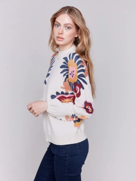 Charlie B C2689 Floral Print Mock Neck Sweater