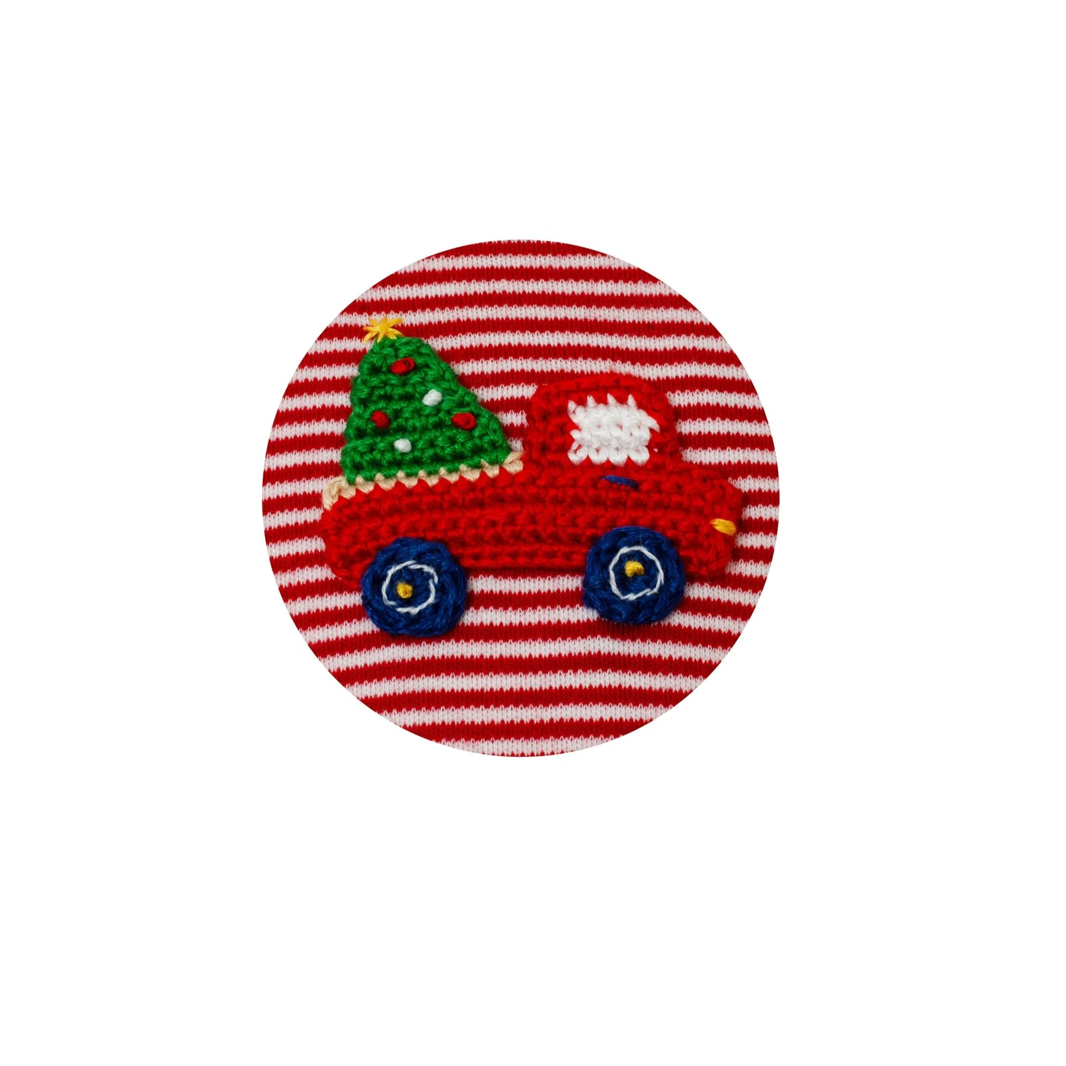 Christmas Tree W/ Car Knit Romper- Red Stripe