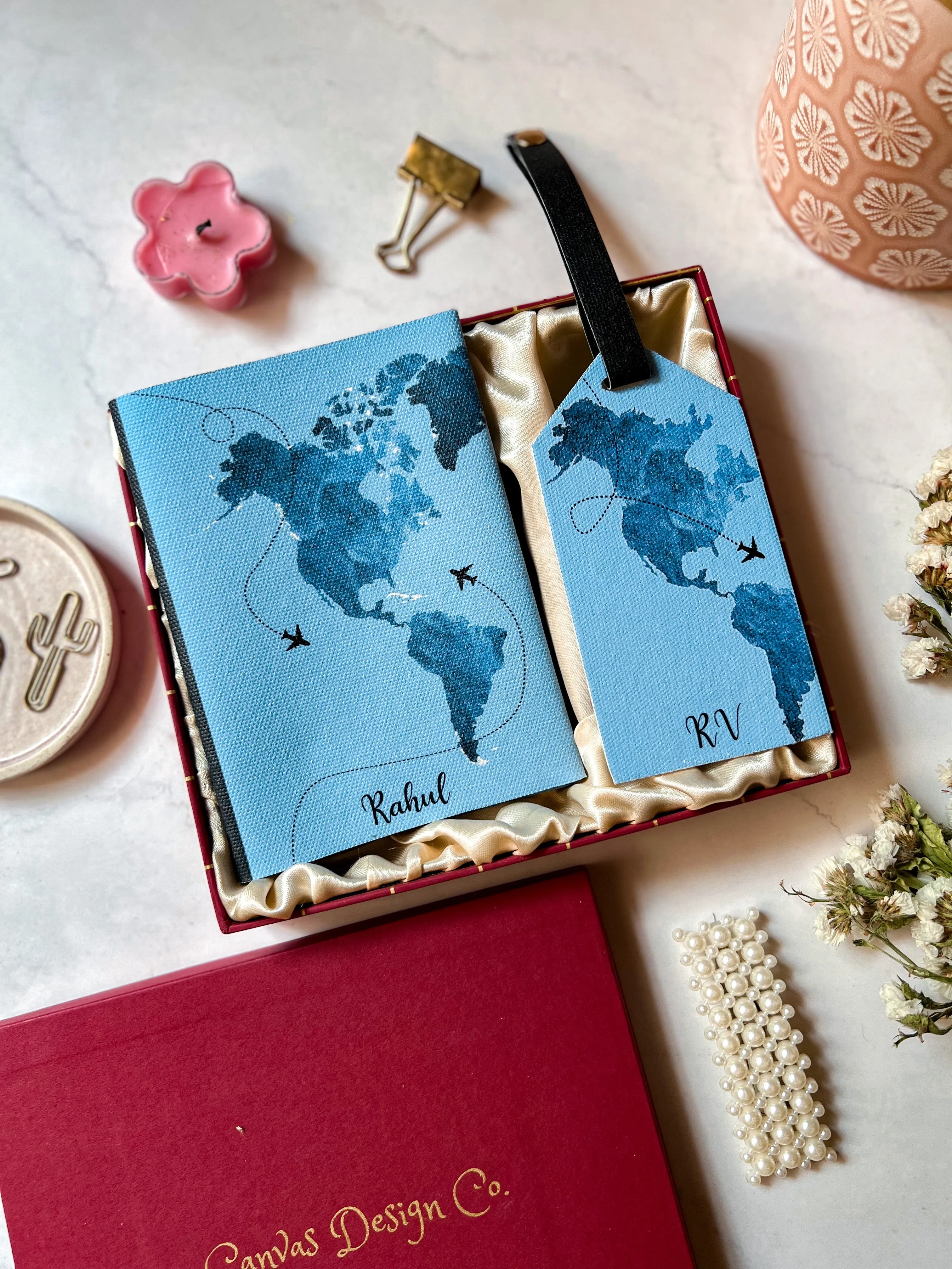 Cotton Canvas World Map Gift Set - Blue