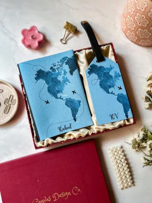 Cotton Canvas World Map Gift Set - Blue