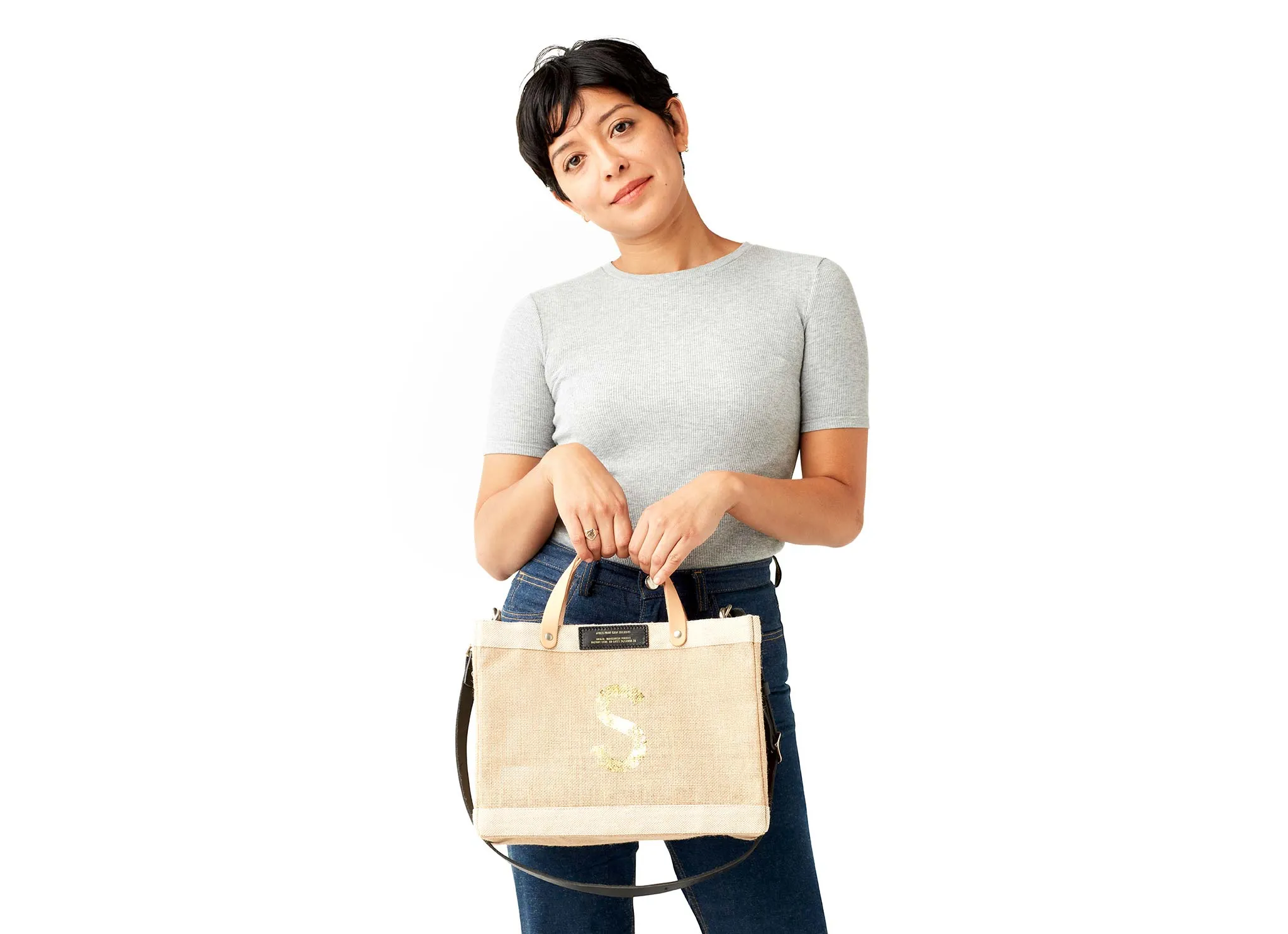 Customizable Gold Foil Detachable Handle Petite Market Bag | Artist Collaboration