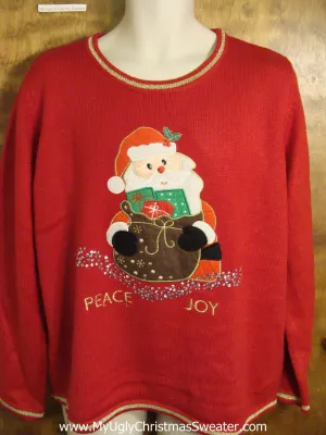 Cute PEACE and JOY Santa Holiday Sweater