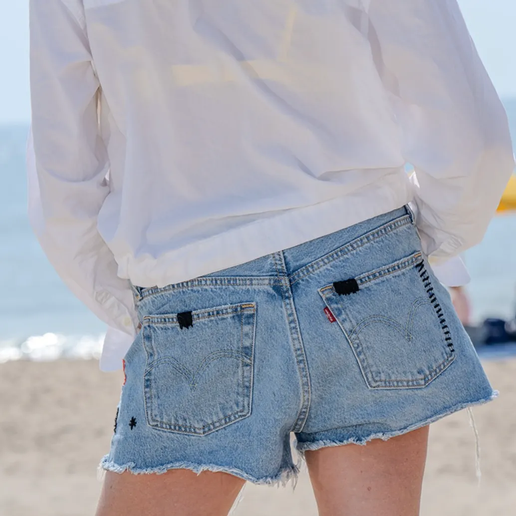 Denim Hand Embroidered Smiles Shorts - Levi’s 501