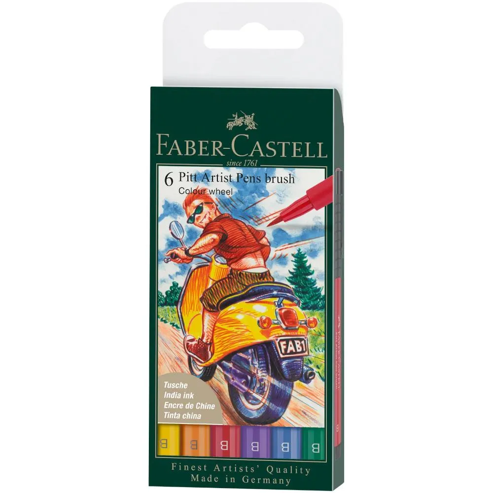 Faber-Castell Pitt Artist Pen Set 6pk Brush Colour Wheel