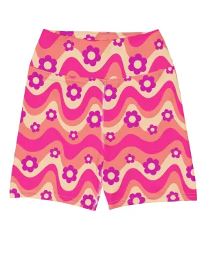 Flower Power Pink Yoga Shorts