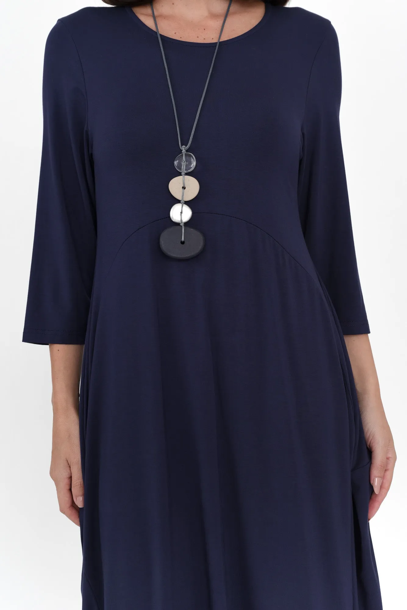 Glenda Navy Sleeved Crescent Dress