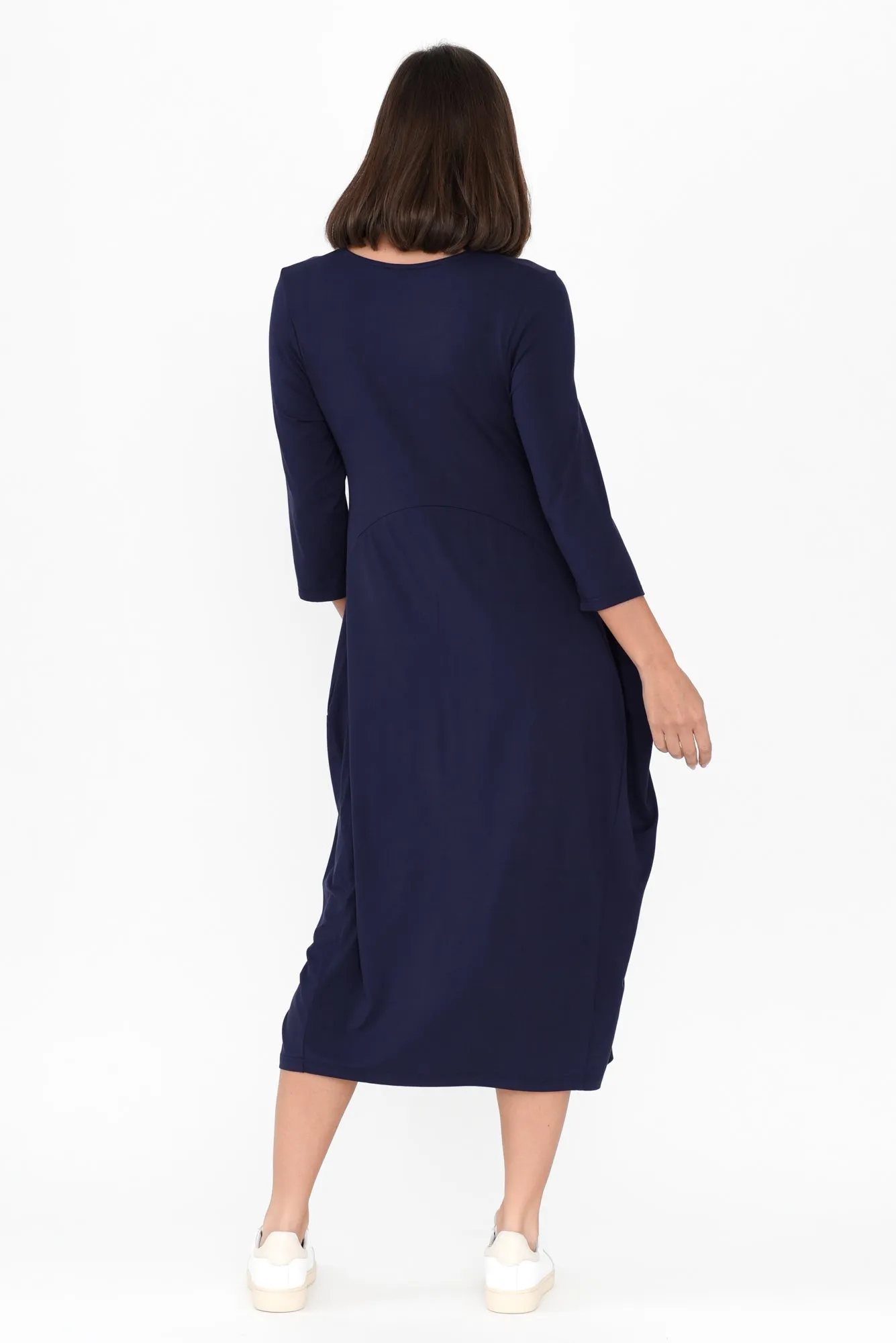 Glenda Navy Sleeved Crescent Dress