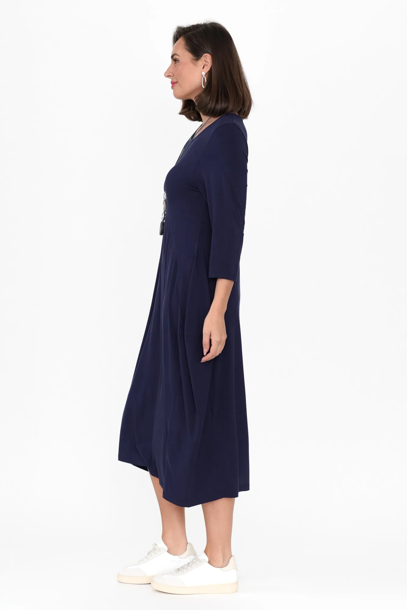 Glenda Navy Sleeved Crescent Dress