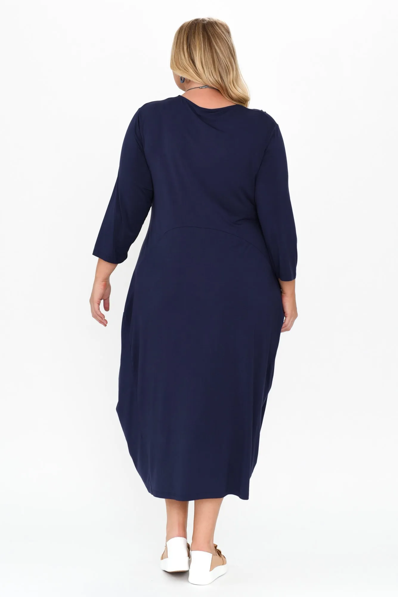 Glenda Navy Sleeved Crescent Dress