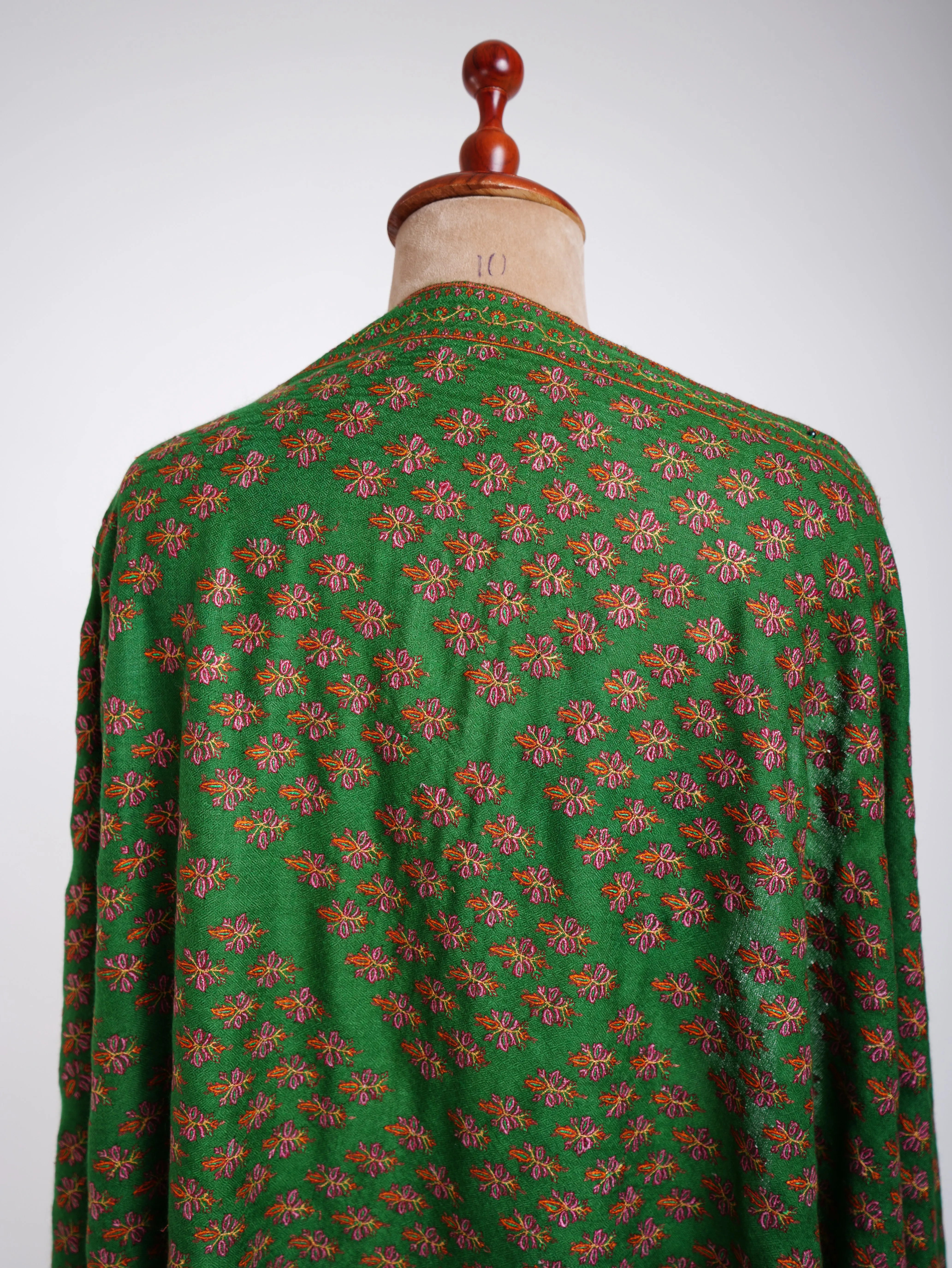 Green Mughal Stars Hand Embroidered Pashmina Shawl