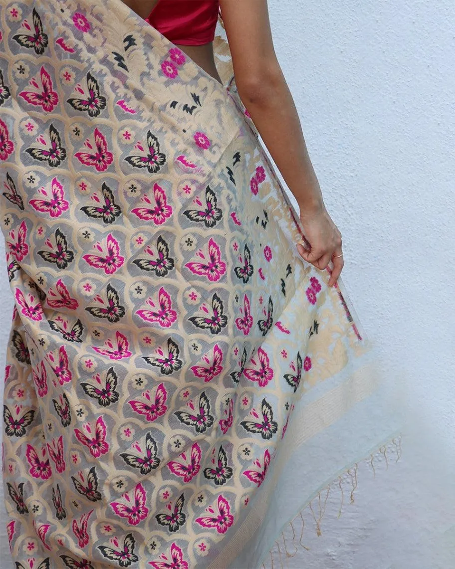 Gul-Khwaab Handwoven Jamdani Pure Linen Saree