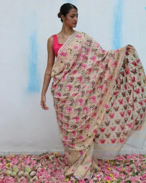 Gul-Khwaab Handwoven Jamdani Pure Linen Saree