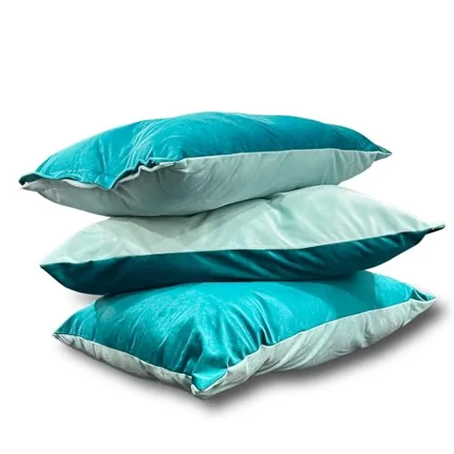 Holland Velvet Hollow Fiber Pillow with Removable Zipper Covers (Rama Green and White) 1 Pillow Sleepy Shoppy