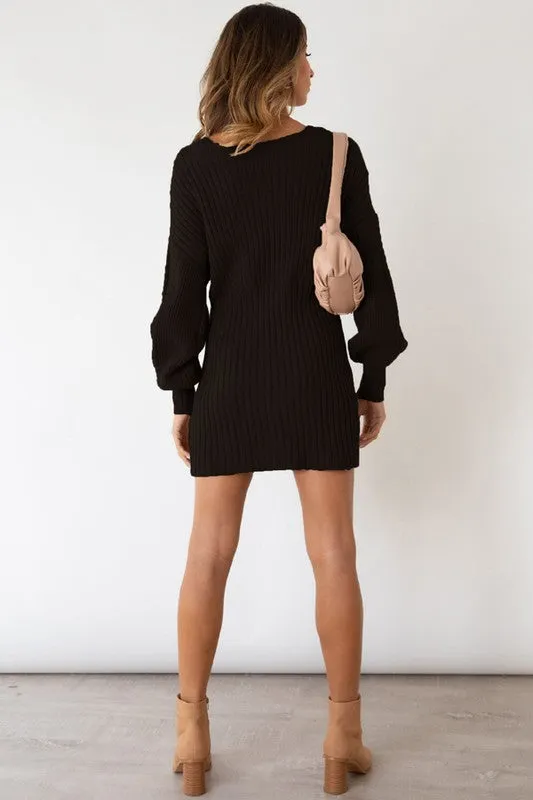 Hot Girl Cozzi Wrap Knit Sweater Mini Dress In Black