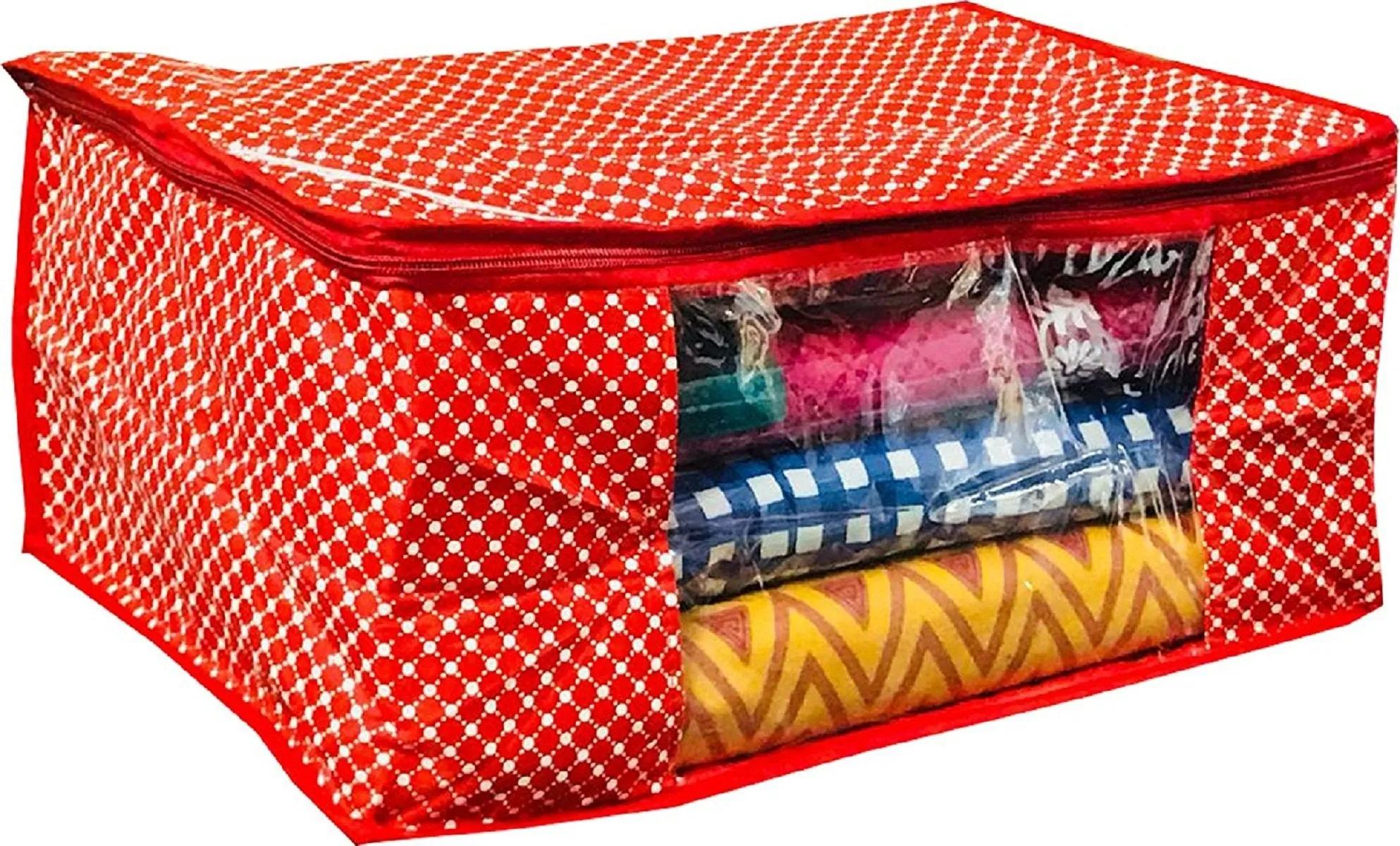 Kuber Industries™ Polka Dots Cotton 3 Layered Quilted Saree Cover Set of 8 Pcs (Red & Pink)