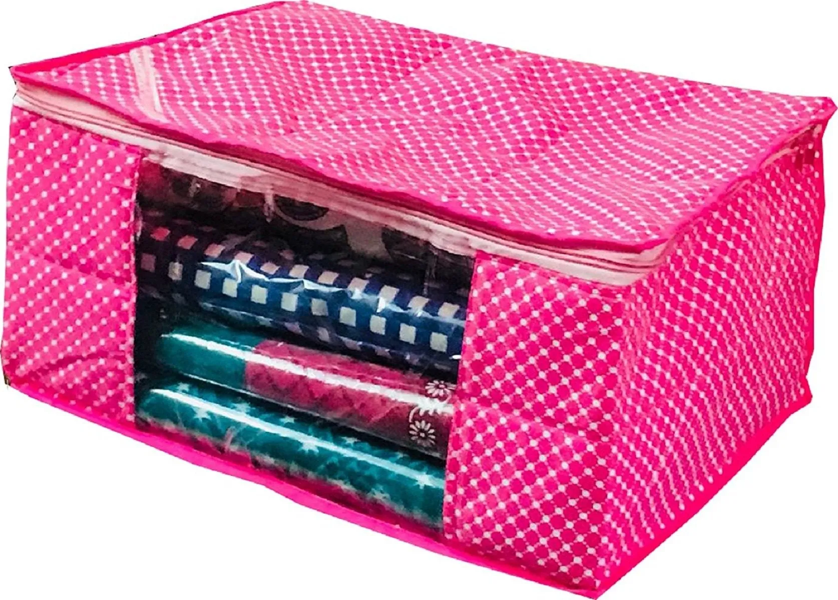 Kuber Industries™ Polka Dots Cotton 3 Layered Quilted Saree Cover Set of 8 Pcs (Red & Pink)