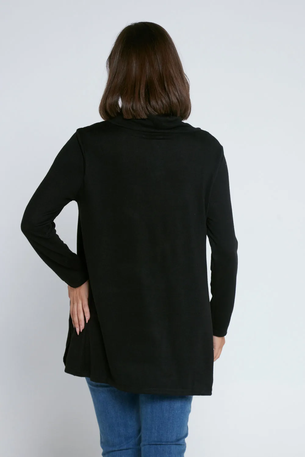 Lina Cowl Knit Tunic - Black