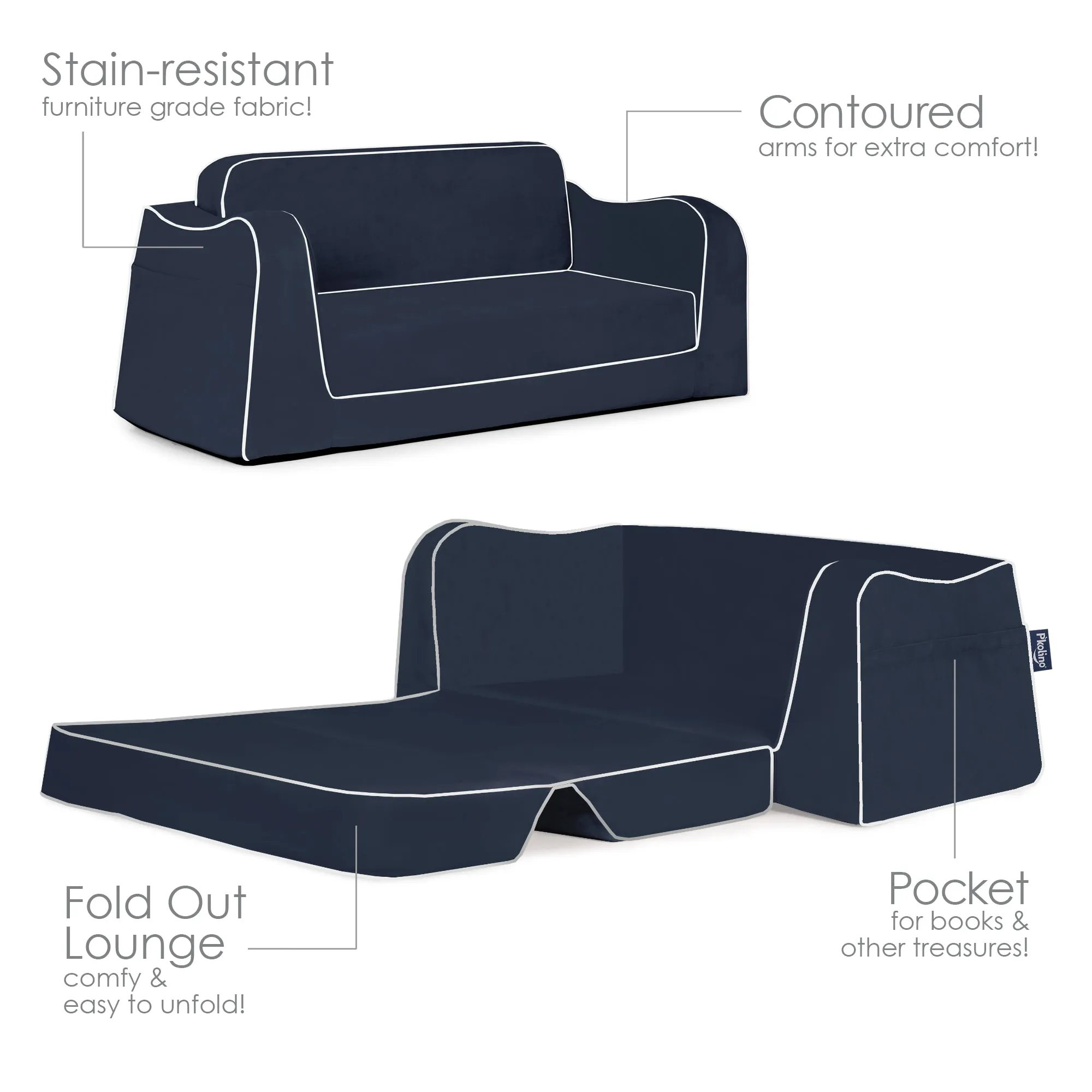 Little Reader Sofa Lounge - Navy with White Piping