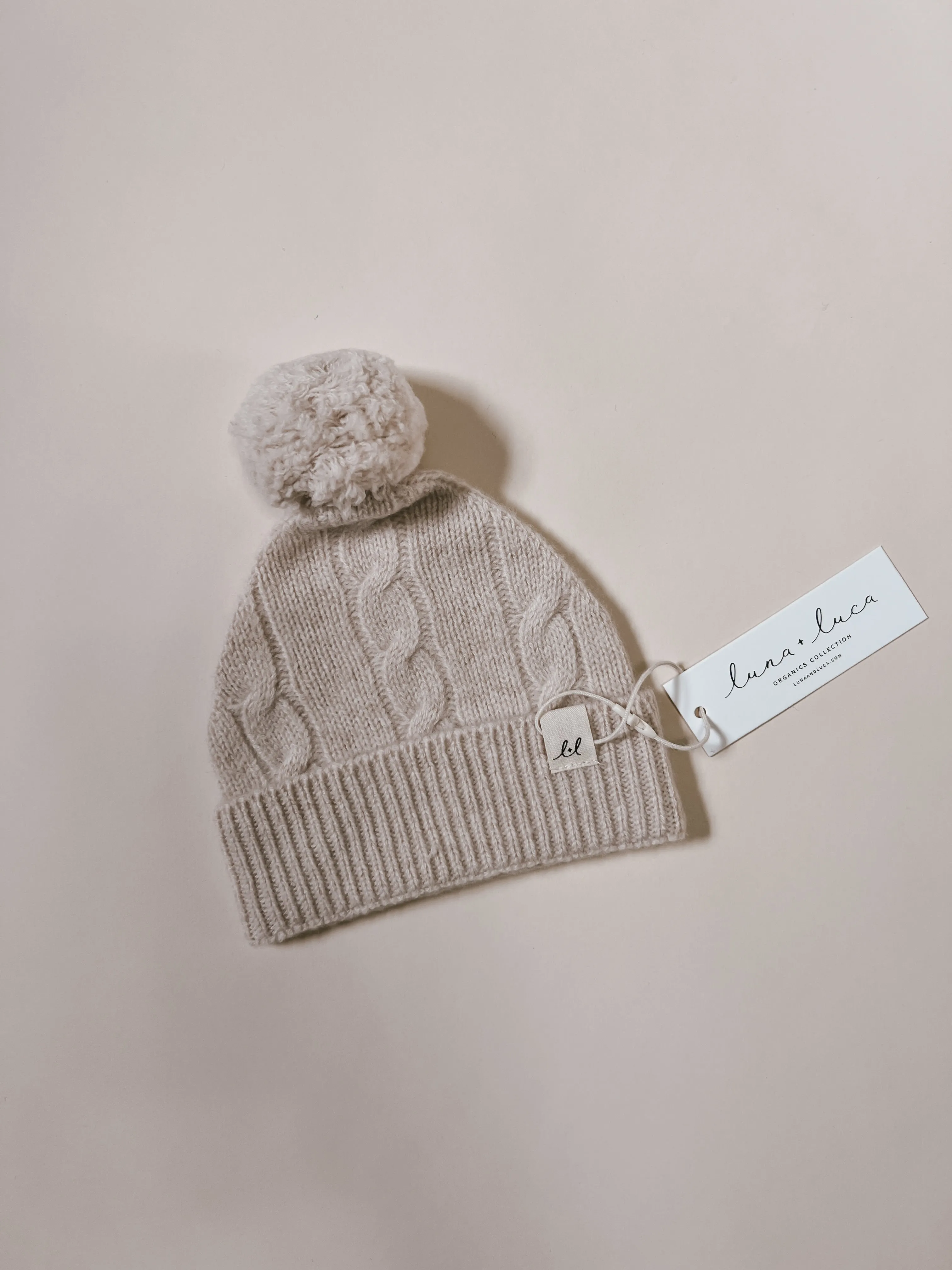 Luna   Luca Cable Knit Pom Beanie - Sand