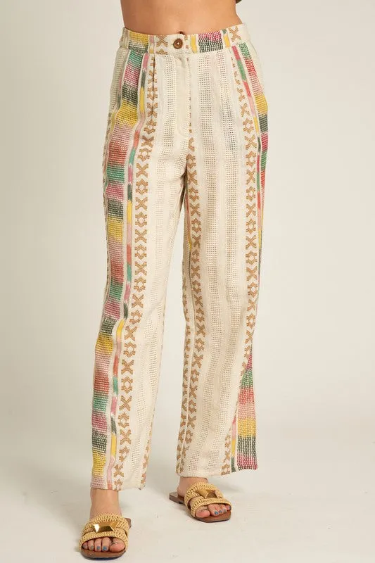 Marlowe Boho Embroidered Tapered Pants in Multicolor