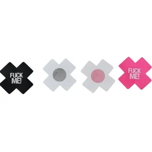 Pasties Pink & Black Cross "Fuck Me" Glow in dark Nipple Covers 5 Pair