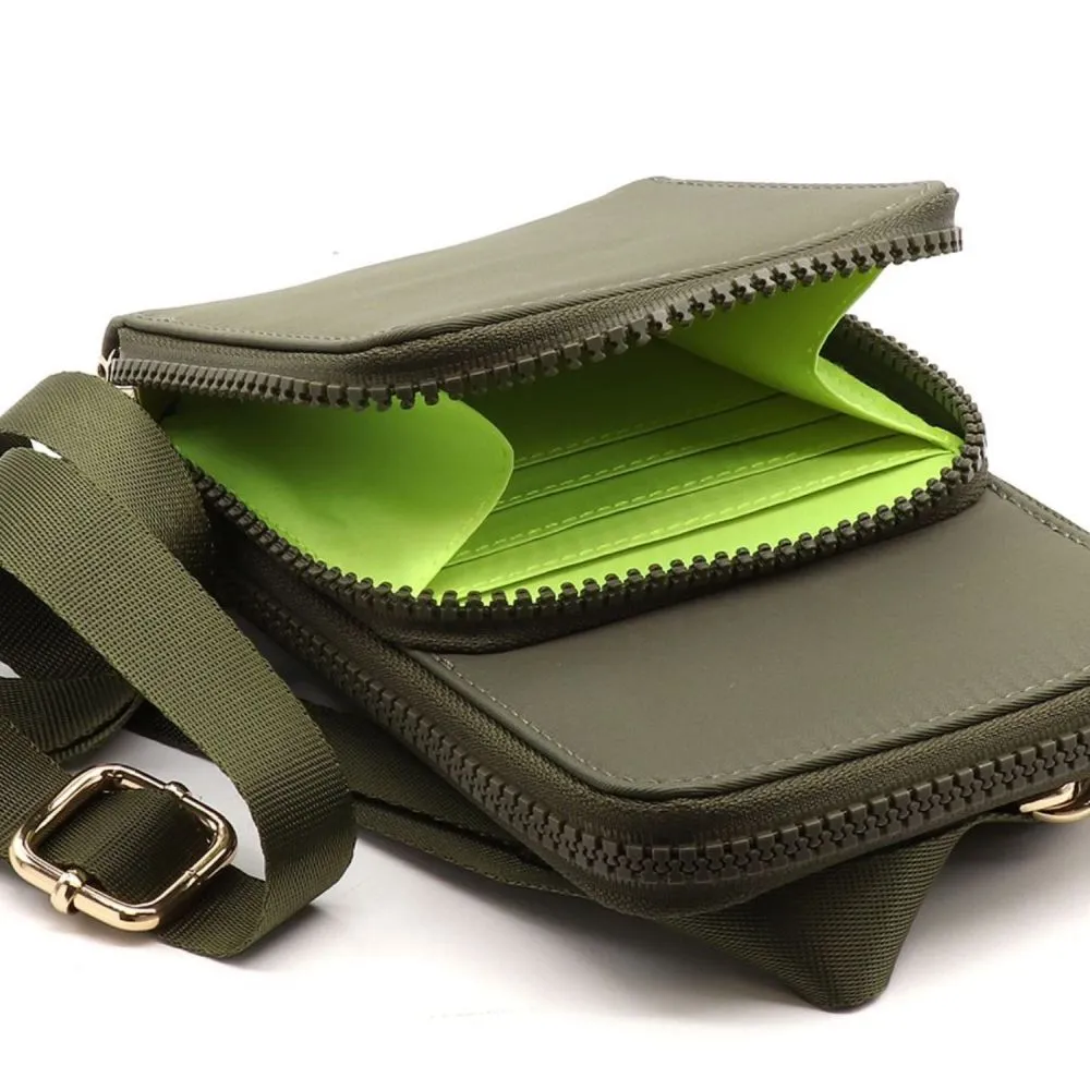 POM Recycled nylon khaki green phone bag