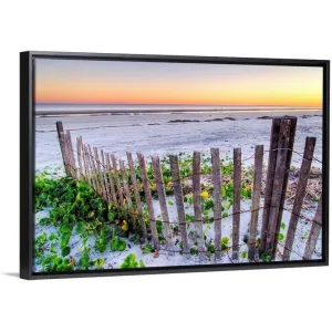 "A beach fence at sunset on Hilton Head Island, South Carolina." Black Float Frame Canvas Art