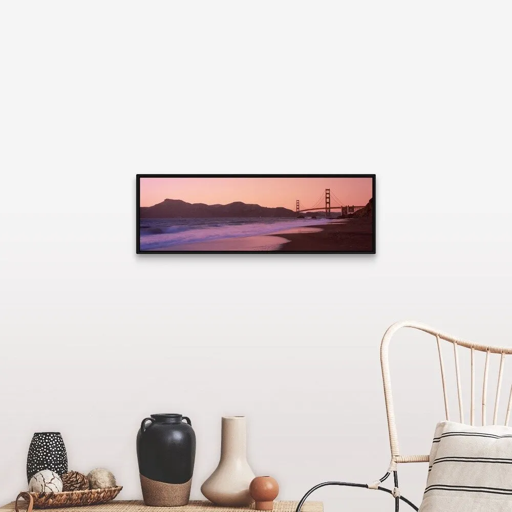 "Beach and a suspension bridge at sunset Baker Beach Golden Gate Bridge San Fr" Black Float Frame Canvas Art