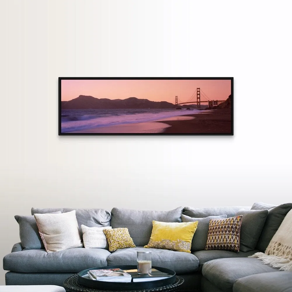 "Beach and a suspension bridge at sunset Baker Beach Golden Gate Bridge San Fr" Black Float Frame Canvas Art