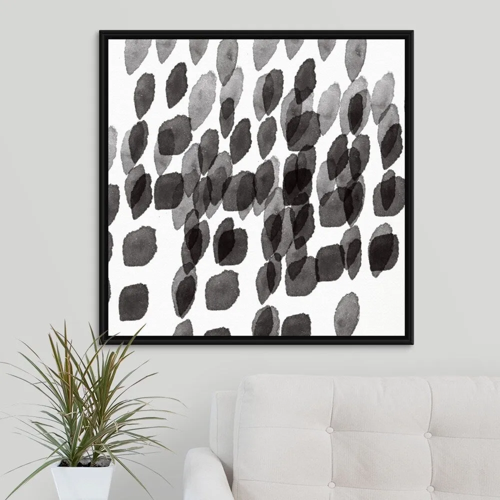 "Black and White Drops Pattern" Black Float Frame Canvas Art