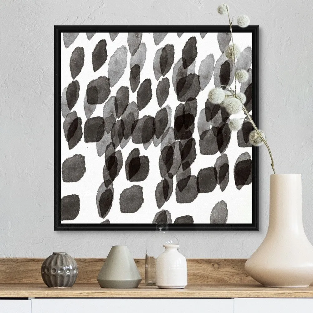 "Black and White Drops Pattern" Black Float Frame Canvas Art