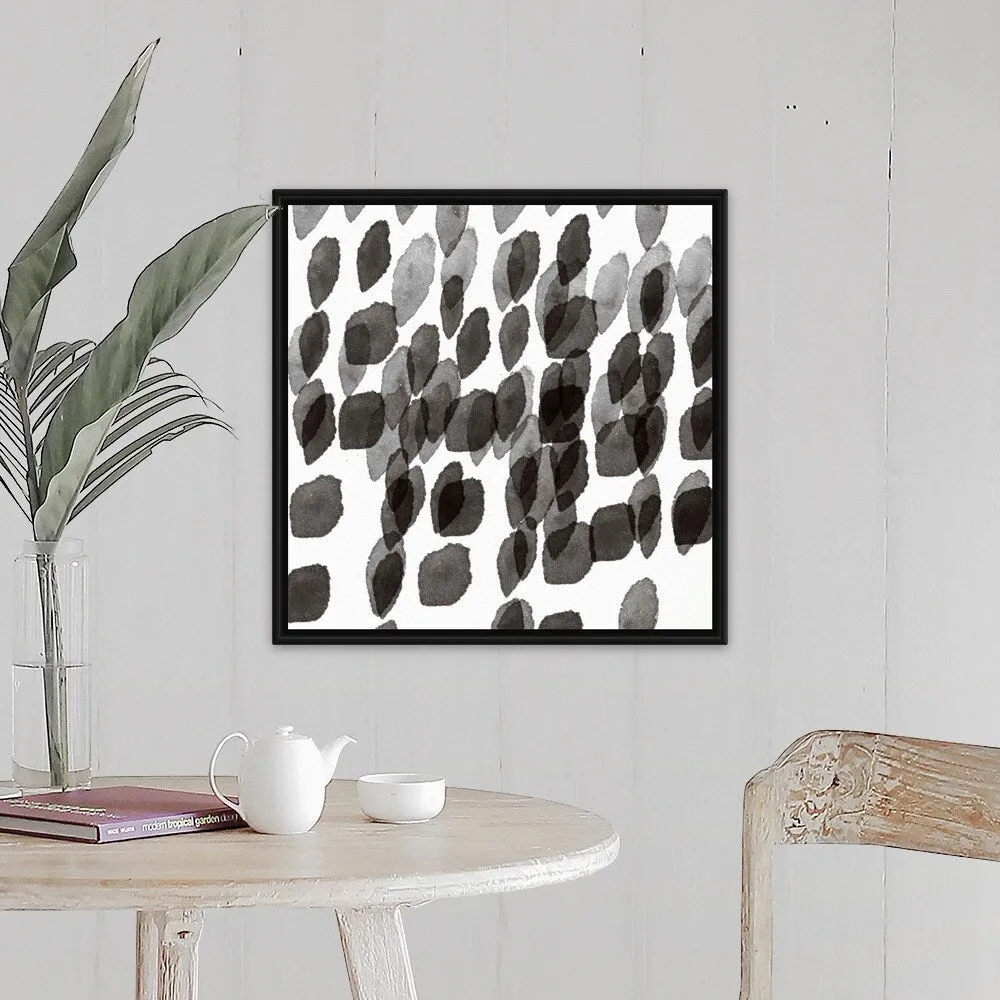 "Black and White Drops Pattern" Black Float Frame Canvas Art