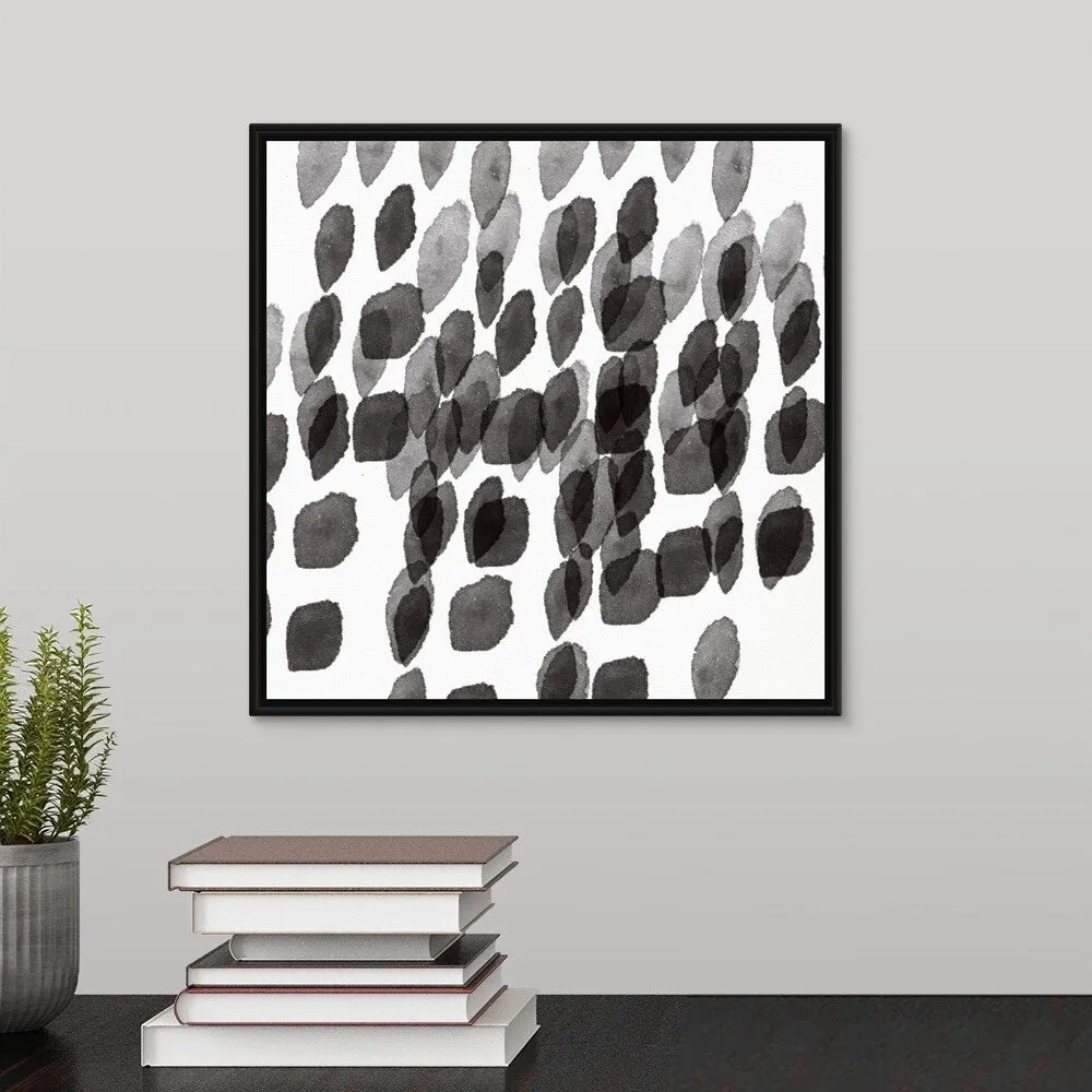 "Black and White Drops Pattern" Black Float Frame Canvas Art