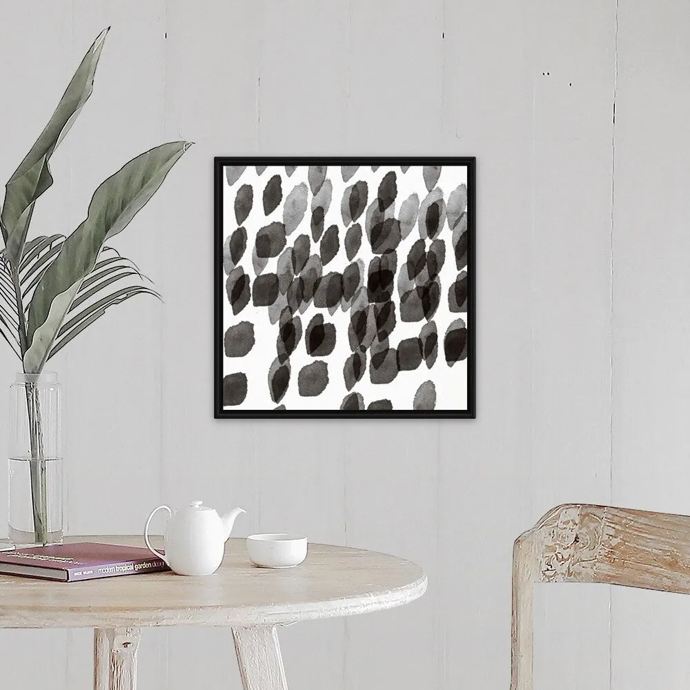 "Black and White Drops Pattern" Black Float Frame Canvas Art