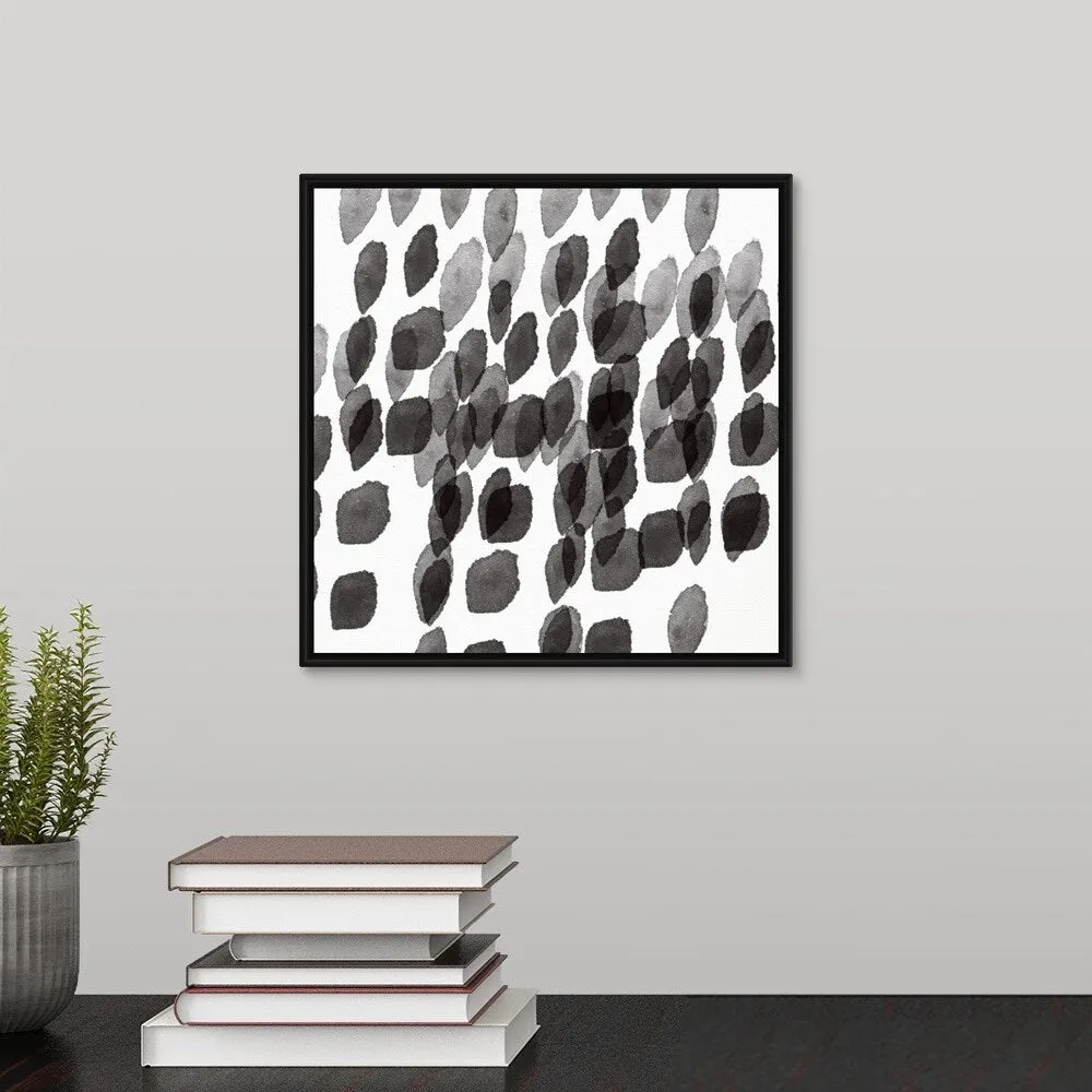 "Black and White Drops Pattern" Black Float Frame Canvas Art