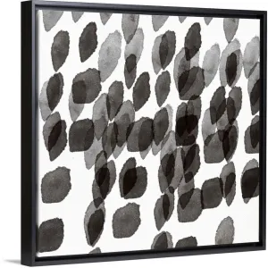 "Black and White Drops Pattern" Black Float Frame Canvas Art